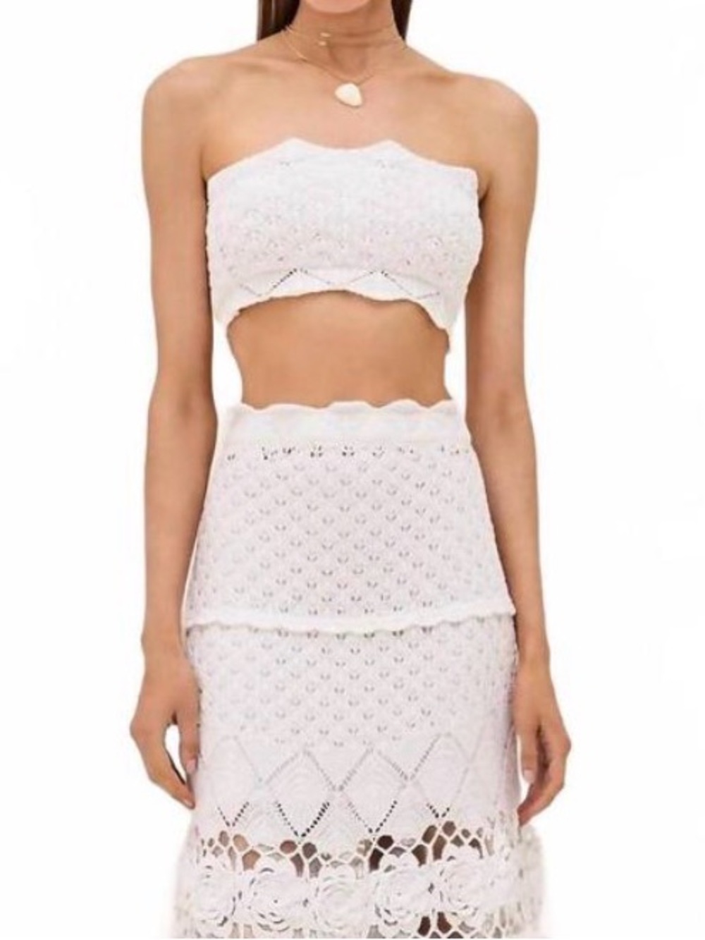 NWT Alexis Lily Strapless Crop Top White Crochet | XS